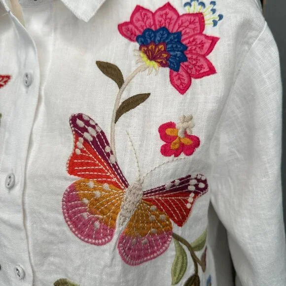 Johnny Was Gracey Linen Oversized Shirt White Sz S - Picture 14 of 15